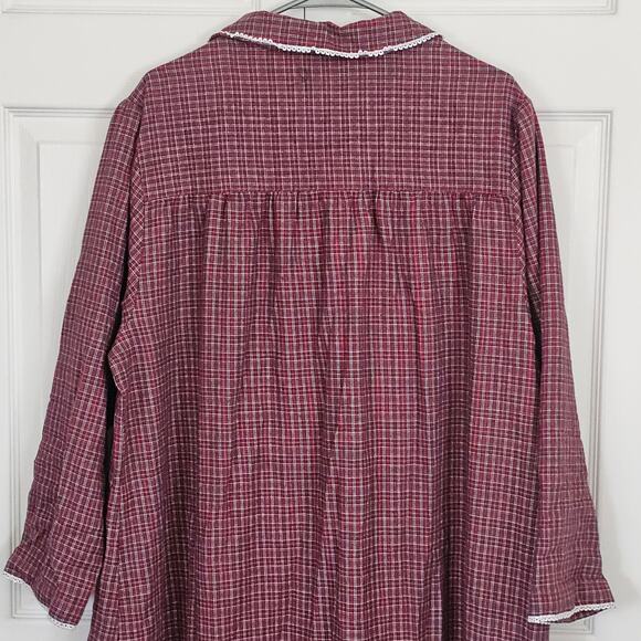 Cabernet Sleepwear Woman Flannel Nightgown 1X Pajamas Warm Red Plaid Traditional - Picture 6 of 9